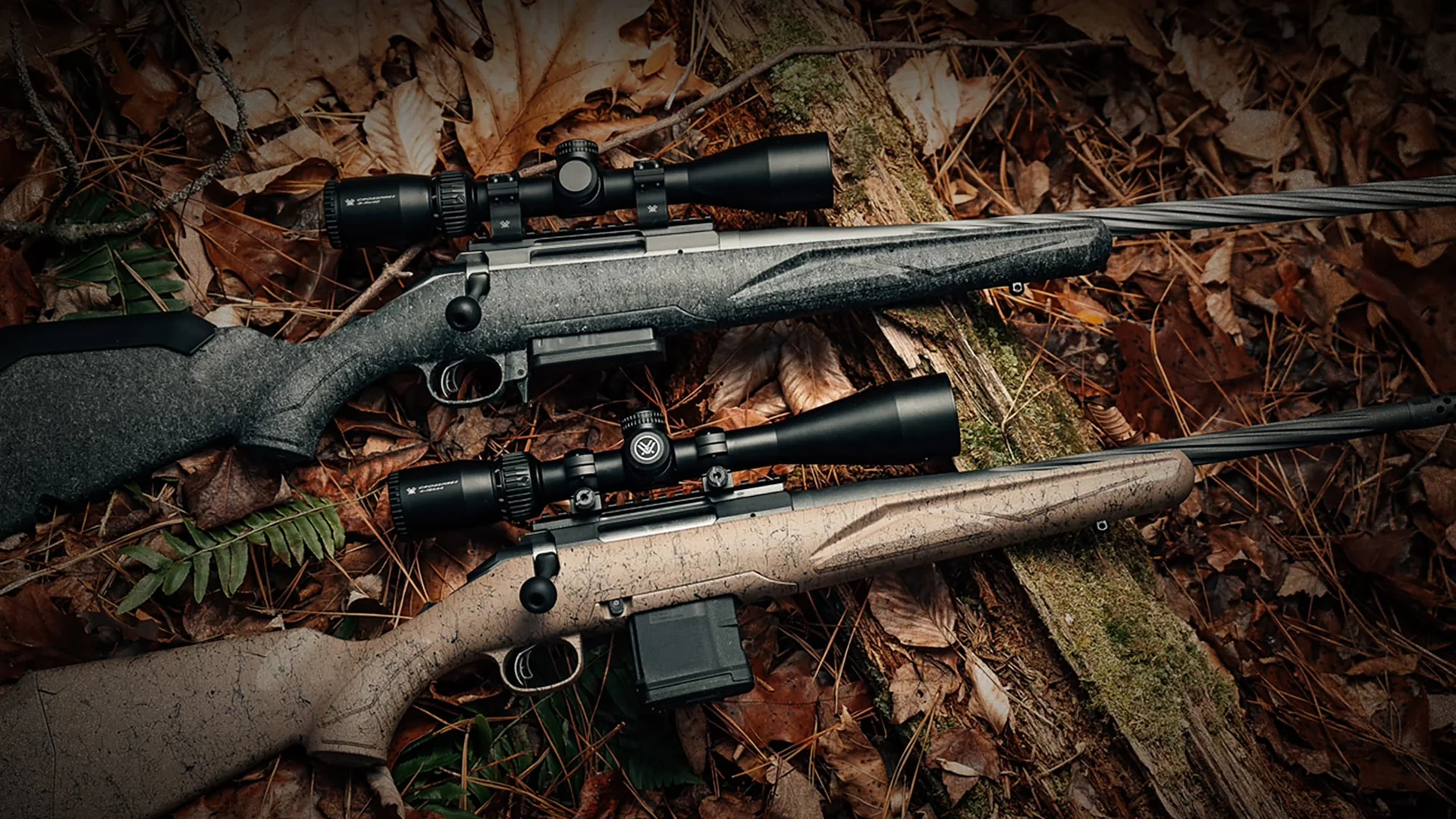 Ruger American rifles photographed on autumn leaves