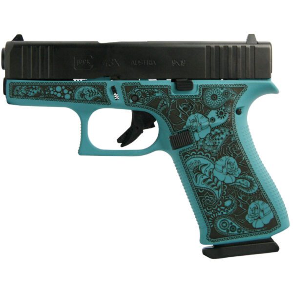 Glock 43X Tiffany Blue & Paisley Custom Engraved USA 9mm Pistol
