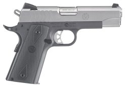 Ruger 6722 SR1911 Commander-Style 9mm Luger 9+1 4.25" Stainless Steel Barrel, Low-Glare Stainless Serrated Steel Slide, Tungsten Gray Cerakote Aluminum Frame w/Beavertail, Black Rubber Grip