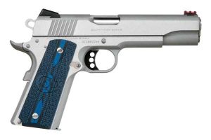 Colt Competition SS 1911 9mm 5in stainless pistol with blue G10 checkered grips