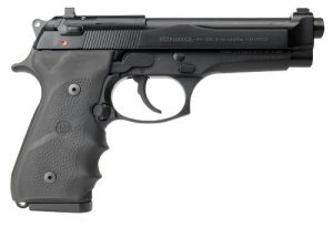 Beretta 92FS Brigadier 9mm with black serrated slide and black stippled rubber grip